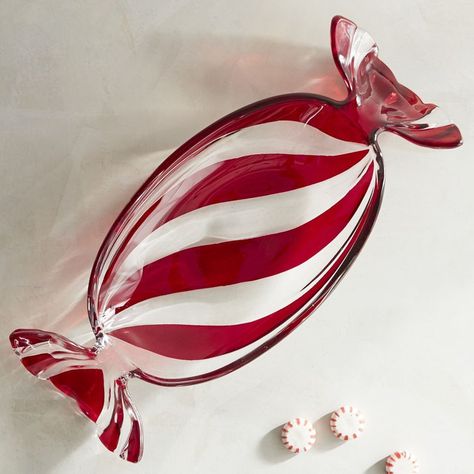 Striped Peppermint Glass Candy Dish ($15) | The 33 Most Spectacular Holiday Decor Items From Pier 1 Won't Break the Bank | POPSUGAR Home Peppermint Forest, Kisses Chocolate, Christmas Dishes, Glass Candy Dish, Peppermint Candy, Glass Candy, Christmas Candy Cane, Candy Shop, Candy Dish