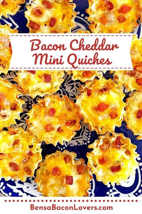 Bacon Cheddar Mini Quiches Bacon Recipes Breakfast, Bacon Brunch, Mini Quiche Recipes, Lovers Society, Brunch Appetizers, Bacon Quiche, Bacon Deviled Eggs, Easy Bacon, Bite Size Appetizers