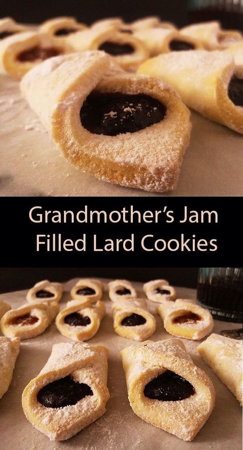 Grandmother's Jam Filled Lard Cookies: perfect vintage afternoon snack our grandmother used to make. Lard Recipes Baking, Lard Cookies Recipe, Lard Cookies, Lard Recipe, Homestead Cooking, Farm Cookies, Produce Recipes, Recipe Baking, Fresh Cake