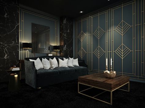 How to Decorate for the New Roaring '20s | Design Swan Movie Room Furniture, Interior Art Deco, Arte Art Deco, Home Theater Room Design, Theater Room Design, Home Cinema Room, Best Home Theater, Art Deco Interior Design, Art Deco Decor