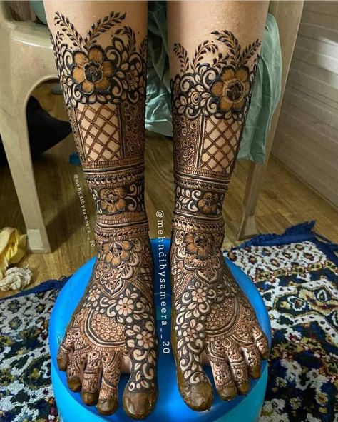 Latest Mehndi designs for 2022 | Glossnglitters.com Full Leg Mehendi Design, Bride Legs Mehndi Design, Bride Leg Mehendi Design, Mehendi Style, Trending Mehndi Designs, Hina Designs, Foot Mehndi Design, Bride Mehendi, Leg Mehendi