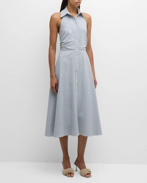 Veronica Beard Mackey Sleeveless Seersucker Midi Dress | Neiman Marcus Summer Shopping, Seersucker Dress, Sportswear Brand, Veronica Beard, Fall Dresses, Top Designers, Neiman Marcus, Timeless Fashion, Tops Designs