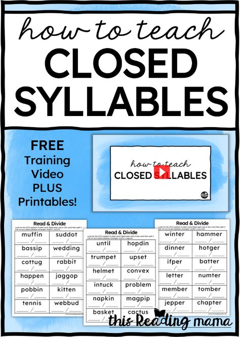 If you teach struggling or beginning readers, you'll love the explicit, step-by-step techniques to help you teach closed syllables. Syllable Games, Teaching Syllables, Reading Interventionist, Syllables Activities, Closed Syllables, Wilson Reading, Syllable Types, Multisyllabic Words, Phonics Rules