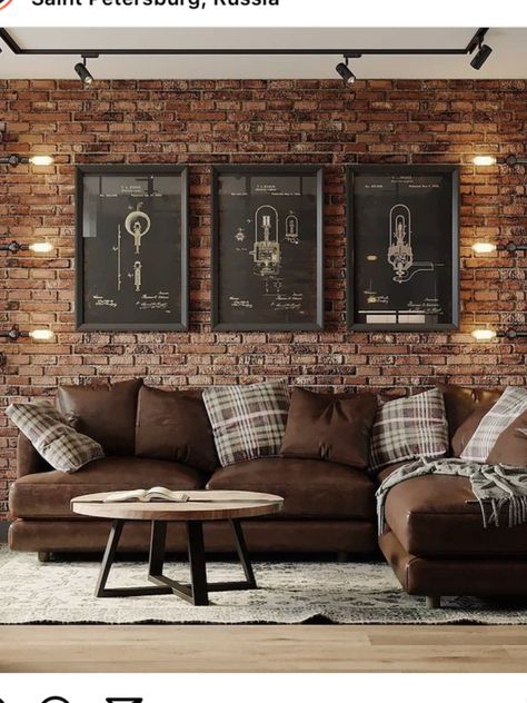 Edgy Living Room Decor, Edgy Living Room, Brick Living Room, Home Music Rooms, Industrial Style Interior, Industrial Home Design, Loft Interior, Industrial Living, Industrial Livingroom