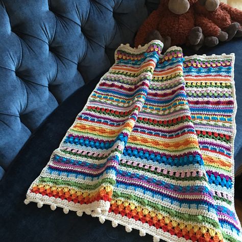 Ravelry: Rainbow Boho Baby Blanket by Judith Ellen Crochet Boho Blanket, Crochet Christmas Ideas, Boho Crochet Blanket, Crochet Ideas For Beginners, Boho Baby Blanket, Crochet Sampler Blanket, Boho Baby Blankets, Boho Crochet Patterns, Multicolor Crochet