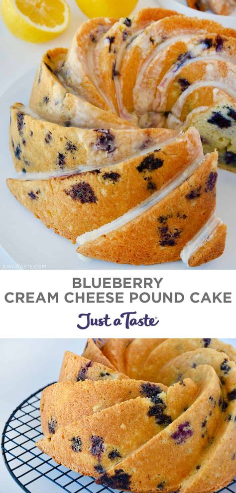 Blueberry Cream Cheese Pound Cake, Gooey Desserts, Cheese Pound Cake Recipe, Lemon Blueberry Pound Cake, Lemon Blueberry Bundt Cake, Cream Cheese Bundt Cake, Cream Cheese Pound Cake Recipe, Blueberry Bundt Cake, Blueberry Pound Cake