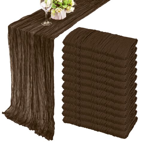 PRICES MAY VARY. Package Include: you will get 12 pieces brown cheesecloth table runner, enough quantity is suitable for wedding banquets and various parties, the size of each table runner is approximately 35 x 72 inches, which is large enough to cover rectangle and round tables, can also be spliced together for long tables. Even can be used for chair cover sashes or decorative napkins, backdrop draping or even gift wrapping. Soft Material: Made of high quality polyester, soft to touch, comforta