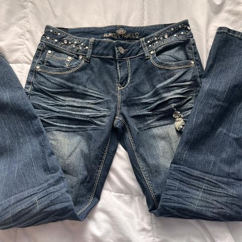 Almost Famous Low Rise Bedazzled/Studded Skinny... - Depop Almost Famous, Low Rise, Outfit Ideas