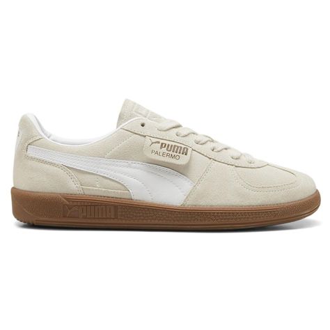 PRICES MAY VARY. PUMA’s leather products support responsible manufacturing via the Leather Working Group. Suede base Leather formstrip and FOT Suede tongue with debossed. PUMA branded label and mesh backing Foil printed PUMA branding on quarter panel flap Screen printed PUMA branding on FOT Synthetic leather lining Synthetic leather sockliner with repeat screen printed PUMA branding Unisex Shoes Sneakers, Puma Palermo, Beige Sneakers, White Puma, Sneakers Puma, Black Puma, Legging Sport, Puma Mens, French Women