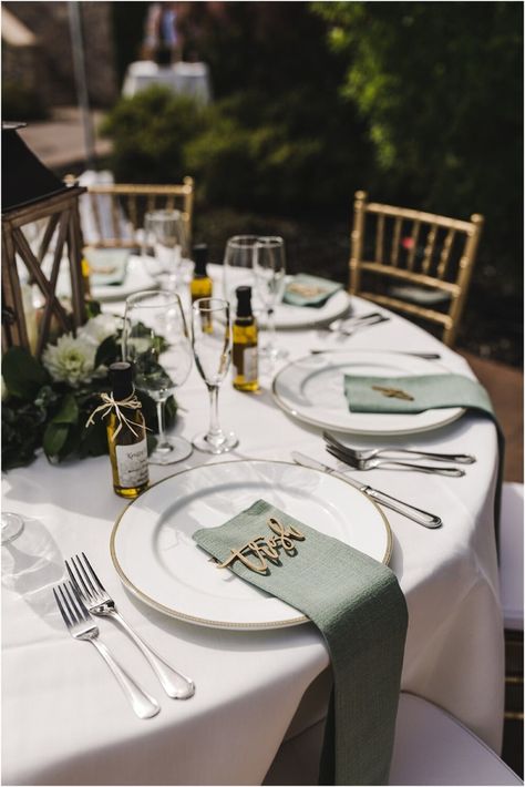 Green Table Party Decorations, Green Decor Wedding Receptions, Names For Wedding Tables, Wedding Guest Tables Set Up, Wedding Plate Decor, Wedding Plates Decoration, Sage Table Setting, Wedding Table Plate Set Up, Sage Table Setting Wedding