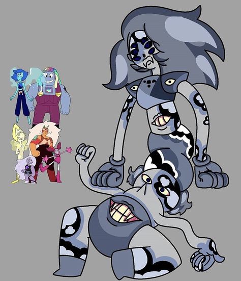 Amethyst, spinel, jasper, yellow pearl, bismuth and lapis lazuli = volcanic stone Pearl Bismuth, Fan Fusions, Steven Universe Fan Fusions, Gem Fusions, Real Genius, Steven Universe Fusion, Steven Universe Diamond, Steven Universe Oc, Character Drawings