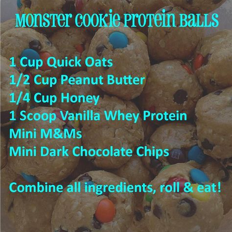 Monster Cookie Protein Balls Monster Cookie Protein Shake, Herbalife Monster Cookie Protein Balls, Monster Protein Energy Balls, Protine Balls Recipe, Monster Protein Balls, Protein Powder Balls, Monster Cookie Balls, Monster Cookie Protein Balls, Cookie Protein Balls