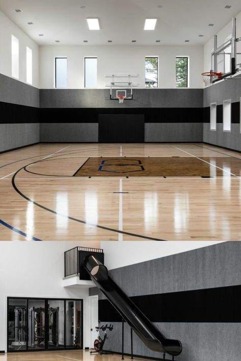 Dream House Layout, Indoor Sports Court, Home Basketball Court, Basketball Court Backyard, Basketball Court Flooring, Indoor Basketball Court, Indoor Basketball, Gym Interior, Stately Homes