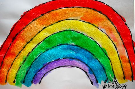 Salt water paint rainbow Salt Craft, Rainbow Salt, Salt Watercolor, Spring Toddler Crafts, Rainbow Artwork, Salt Art, Rainbow Craft, Rainbow Activities, Salt Painting