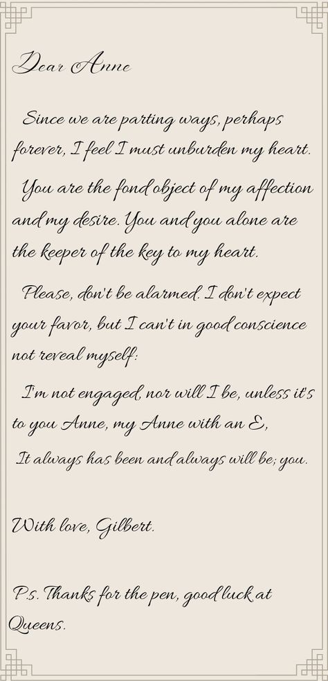 Gilbert’s Letter To Anne, Gilbert's Letter To Anne, Gilbert Blythe, Anne Shirley, Anne Of Green Gables, Green Gables, Cute Backgrounds, Love Letters, Just Me