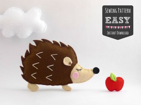 Hedgehog Pattern  Felt Sewing Pattern  Hedgehog by MaisieMooNZ Hedgehog Diy, Felt Hedgehog, Sewing Pattern For Beginners, Felt Animal Pattern, Hedgehog Pattern, Hedgehog Ornament, Woodland Mobile, Baby Mobil, Baby Shower Crafts