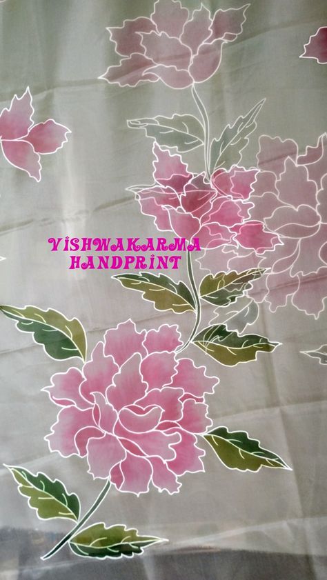 Suit Dupatta, Fabric Painting On Clothes, Hand Beaded Embroidery, Fabric Paint Designs, Saree Design, Flower Paintings, Painting Designs, Painted Clothes, Fabric Paint