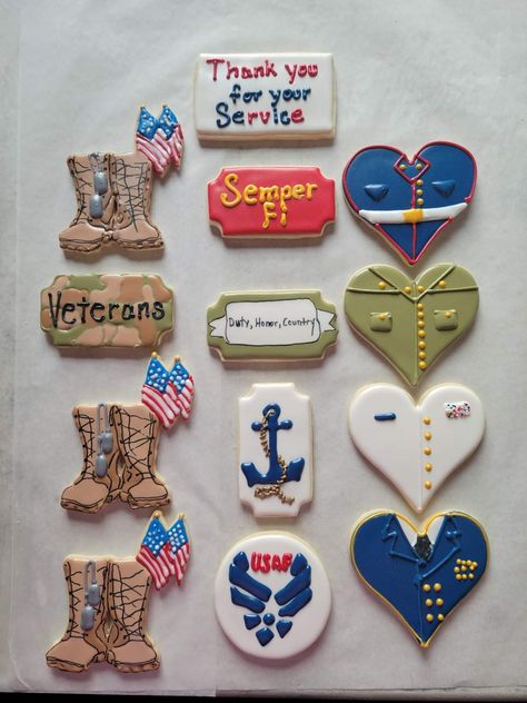 Veterans Day Cookies, Navy Retirement, Patriotic Cookies, Veterans Flag, Decorator Frosting, Royal Iced Cookies, Ginger Cookies, Iced Cookies, Cookie Ideas