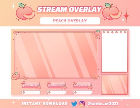 Computer Overlay, Stream Template, Pixel Computer, Twitch Layout, Screen Overlay, Twitch Streaming Setup, Cute Peach, Streaming Setup, Student Christmas Gifts