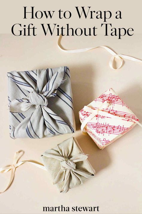 How to Wrap a Gift Without Tape | Most gift-wrapping tips & techniques call for one all-purpose tool: tape. What should you do if you find yourself without it? This project borrows some of the paper-folding principles that are essential to origami & results in the same precision you get with double-sided tape: smooth folds, straight creases, and crisp, clean lines.  With nothing but a sheet of paper & your fingertips, you can wrap almost anything.  #sustainability #giftwrapping #marthastewart Wrap A Present, Wrap A Gift, Eco Friendly Wrapping, Perfect Gift Wrapping, Holiday Party Games, How To Wrap, Creative Gift Wrapping, Diy Gift Wrapping, A Present