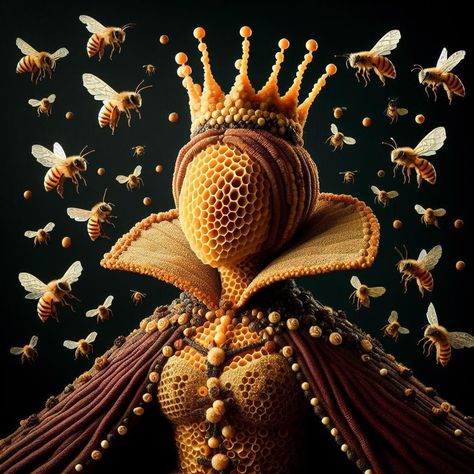 Queen Bee Honey Bee Queen, Queen Bee Aesthetic, Bee Symbolism, Queen Bee Art, Bee Dance, Honeycomb Art, Queen Bees Art, Honey Hive, Melissa Officinalis