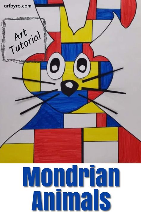 Learn how to draw cute animals inspired by Piet Mondrian. Teach primary colors to kids. Art tutorials for kids of all ages. Learn art. #arteducation Primary Color Projects, Primary Color Art Projects For Kids, Primary Color Art, Primary Colors Art, Mondrian Art For Kids, Piet Mondrian Art Projects For Kids, Mondrian Art Projects, Piet Mondrian For Kids, Draw Cute Animals