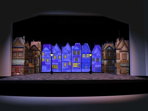 Set design - A Christmas Carol Christmas Carol Play, Christmas Stage Design, Elf The Musical, Stage Backdrops, Christmas Stage, Play Props, Digital Rendering, Christmas Program, Set Design Theatre