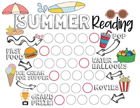 Sticker Reward Chart, Summer Reading Chart, Kids Summer Schedule, Reading Rewards, Reading Incentives, Kids Summer Reading, Summer Schedule, Reading Charts, Summer Fun For Kids