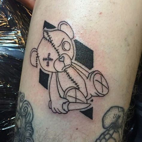 Evil teddy bear tattoo by Laura Gascoyne Evil Teddy Bear Tattoo, Teddy Bear Tattoo Designs, Teddy Tattoo, Simplicity Tattoos, Scary Teddy Bear, Evil Teddy Bear, Teddy Bear Tattoo, Dark Disney Art, Voodoo Doll Tattoo