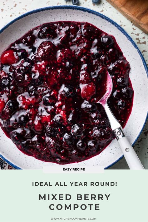 Mixed Berry Compote in a bowl Mixed Berry Compote Recipe, Frozen Berry Compote Recipe, Frozen Fruit Compote, Blueberry Compote For Cheesecake, Winter Fruit Compote, Berry Compote Frozen Berries, Berry Compote Recipe, Stewed Fruit Compote, Mixed Berry Compote