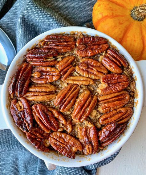 Gluten Free Baked Oats, Gluten Free Single Serve, Healthy Pecan Pie, Baked Oats Recipe, Thanksgiving Dish, Listen To Christmas Music, Baked Oatmeal Recipes, Watch Christmas Movies, Pecan Pie Recipe