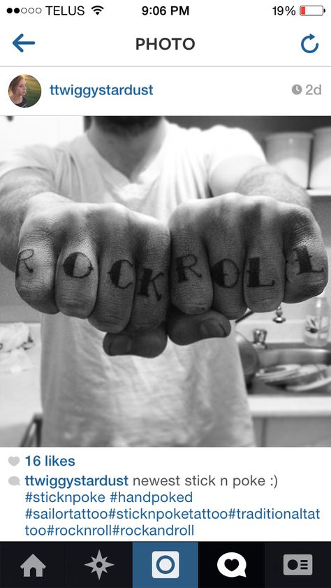 Rock And Roll Tatoos, Rock And Roll Tattoo, Knuckle Tattoo, Stick And Poke Tattoo, Knuckle Tattoos, Stick N Poke, Stick N Poke Tattoo, Poke Tattoo, Hand Poke