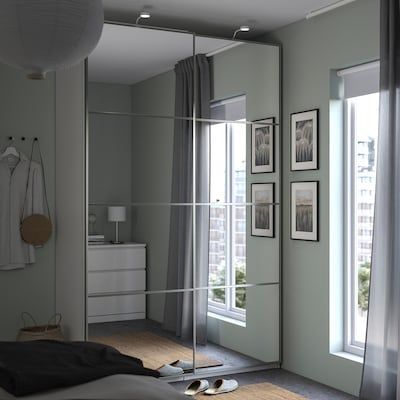 Sliding Wardrobe Doors | Wooden & Tempered Glass Armoire Pax, Wardrobe Systems, Sliding Wardrobe Doors, Pax Wardrobe, Mirror Panels, Frame Shelf, Mirrored Wardrobe, White Mirror, Clothes Rail