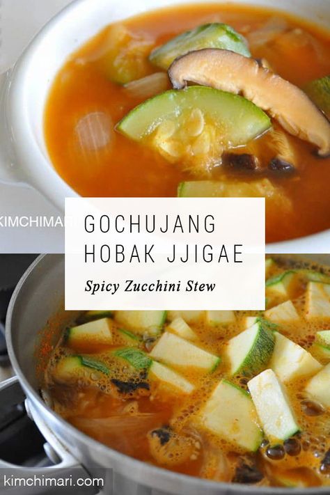 Gochujang Stew, Korean Zucchini, Zucchini Stew, Korean Stew, Spicy Zucchini, Easy Stew Recipes, Korean Dinner, Shitake Mushrooms, Korean Soup