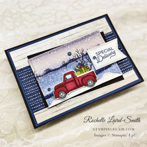 Stampinup Trucking Along, Su Trucking Along Cards, Stampin Up Trucking Along Cards, Trucking Along, Trucking Along Stampin Up Cards, Truck Cards, Truck Stamps, One Horse Open Sleigh, Stamped Christmas Cards