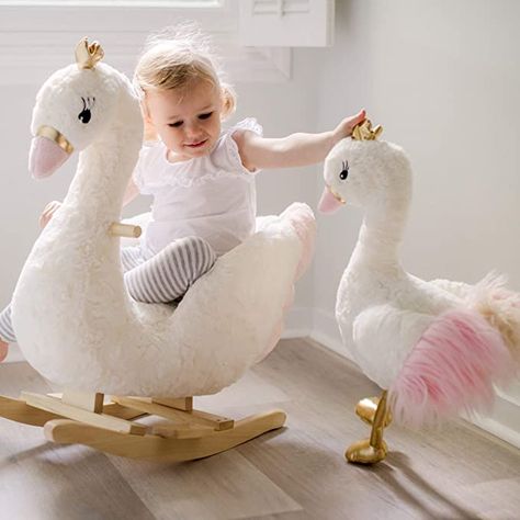 Swan Plush, Nursery Rocker, Kids Rocker, Rocking Toy, Nursery Room Inspiration, Theme Color, White Swan, Kids Seating, Playroom Decor