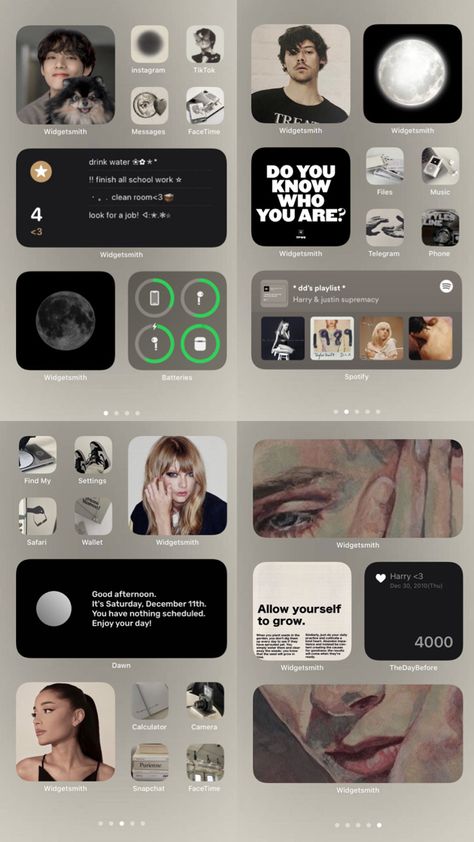 Screen Ideas Aesthetic, Phone Screen Inspiration, Iphone Aesthetic Inspiration, I Phone Aesthetic Home Screen, Iphone Home Screen Inspiration, Ios 16 Home Screen Ideas Taylor Swift, Iphone Home Screen Layout Kpop, Phone Home Screen Aesthetic, Phone Inspiration Home Screen Aesthetic