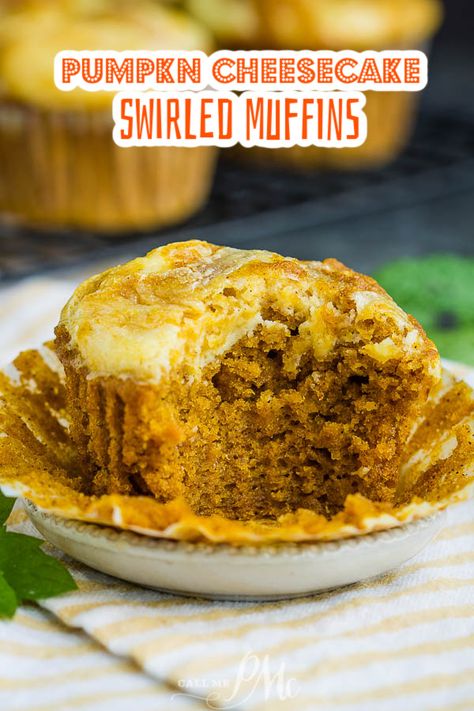 Perfectly soft and moist, Pumpkin Cream Cheese Swirl Muffins are topped with a luscious swirl of cheesecake. #muffins #pumpkin #easy #breakfast #recipe #cheesecake #brunch #pumpkinpie Cinnamon Pumpkin Muffins, Cream Cheese Swirl Muffins, Swirl Muffins, Pumpkin Easy, Muffins Pumpkin, Pumpkin Cobbler, Cream Cheese Swirl, Recipe Cheesecake, Muffins Breakfast