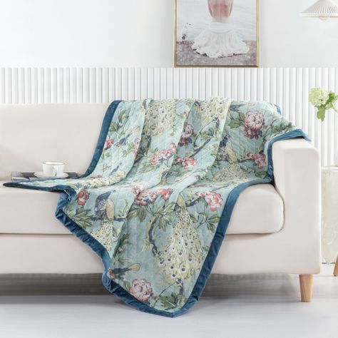 Peacock Velvet, Blue Velvet Fabric, Quilted Throw, Quilted Throw Blanket, Garden Quilt, Paradise Found, Bedding Stores, Garden Of Eden, Surround Yourself