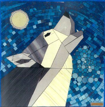 Northstar - Wolf mosaic | Flickr - Photo Sharing! Tile Stepping Stones, Violet Quilt, Wolf Quilt, Abstract Mosaic Art, Table Mosaic, Sewing Felt, Geometric Wolf, Painted Barn Quilts, Mosaic Table Top