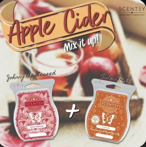 Add 1 cube of each Scentsy fragrance, Johnny Appleseed + Cidar Mill, to create an all new aromatic experience! #mixitup #scents #fall2021 #scentsylife