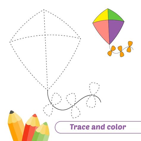 Kite Drawing For Kids, Book Worksheet, Paper Windmill, Nursery Drawings, Color Worksheet, Rooster Vector, Preschool Phonics, Trace And Color, Color For Kids