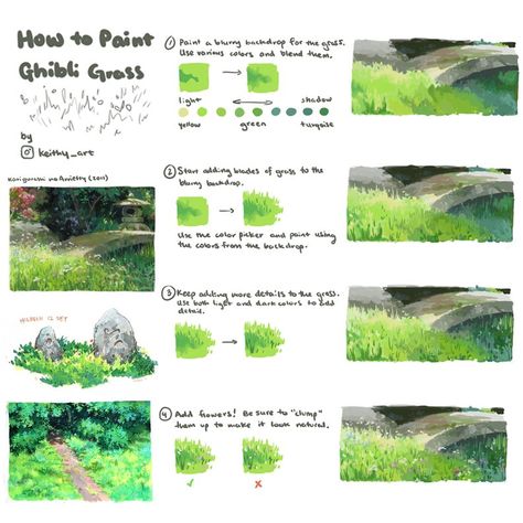 Right, as we missed #SkillUpSunday while we were away, today is #SkillUpTuesday! Our first feature tutorial is on PAINTING GRASS in the GHIBLI STYLE by the very excellent STARFUR12 on Instagram (No Twitter account I could find)! #gamedev #animationdev #conceptart #digitalpaintingpic.twitter.com/blJRDAa5xj Grass Tutorial, Painting Grass, Grass Drawing, Artist Tutorials, Grass Painting, Digital Painting Techniques, Concept Art Tutorial, Studio Ghibli Art, Gambar Figur