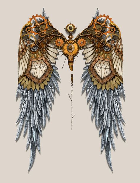 Steampunk wings Steampunk Wings Tattoo, Robot Wings, Steampunk Tattoo Design, Steampunk Angel, Wings Inspiration, Steampunk Wings, Steampunk Tattoo, Angel Wings Tattoo, Wing Tattoo