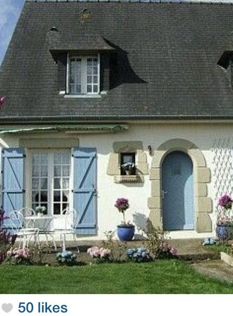 Cute Cottages, Tudor Cottage, House Shutters, Blue Shutters, Little Cottages, Houses In France, A Small House, Fairytale Cottage, Storybook Cottage