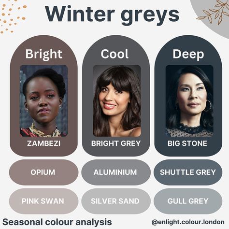 Seasonal Colour Analysis by Maggie T. (@enlight.colour.london) • Instagram photos and videos Bright Clear Winter, True Cool Winter, Dark Winter Palette, Light Olive Skin Tone, True Winter Palette, Seasonal Colour Analysis, Winter Skin Tone, True Winter Color Palette, Cool Winter Color Palette