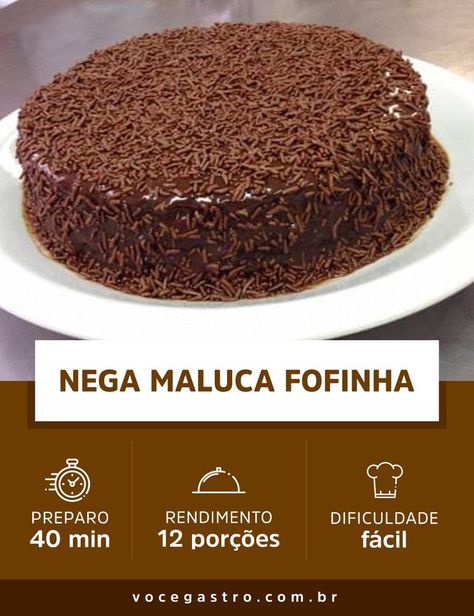 Nega maluca é o tradicional bolo de chocolate, com calda de chocolate e granulado de… chocolate! Quer aprender a fazer? É só clicar e cozinhar! Brownie Vegan, Cornbread Recipe Sweet, Chocolate Desserts Cake, How To Make Brownies, Portuguese Desserts, Milk Cake, Bakery Recipes, Cooking Recipes Desserts, Chocolate Cake Recipe