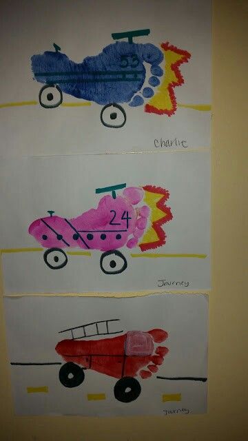 Footprint racecar Race Cars, Craft Ideas, Valentines, Art, Valentine's Day