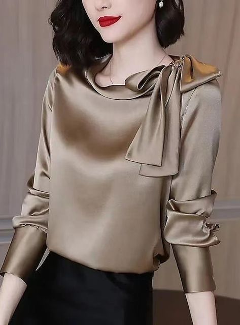 Bow Shirt, Bow Shirts, Loose Pullover, Satin Blouses, Elegant Blouses, Women's Blouses, Womens Long Sleeve Shirts, Women's Shirt, Women Shirts Blouse