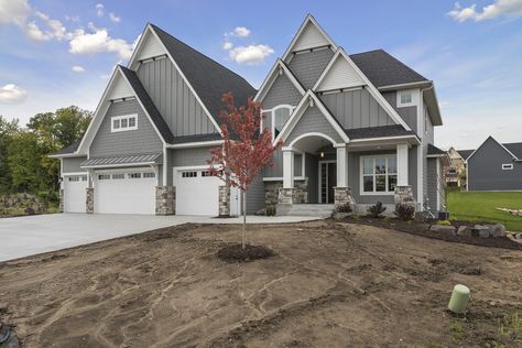 5560 Comstock Lane N.Plymouth MN – SOLD – Serenity on the Greenway | NIH Gray Slate Hardie Siding, Gray House With Stone Accent, Color Scheme House, Hardie Board House, Yellow House Exterior, Exterior Siding Colors, Hardie Siding, Grey Slate, Gray House